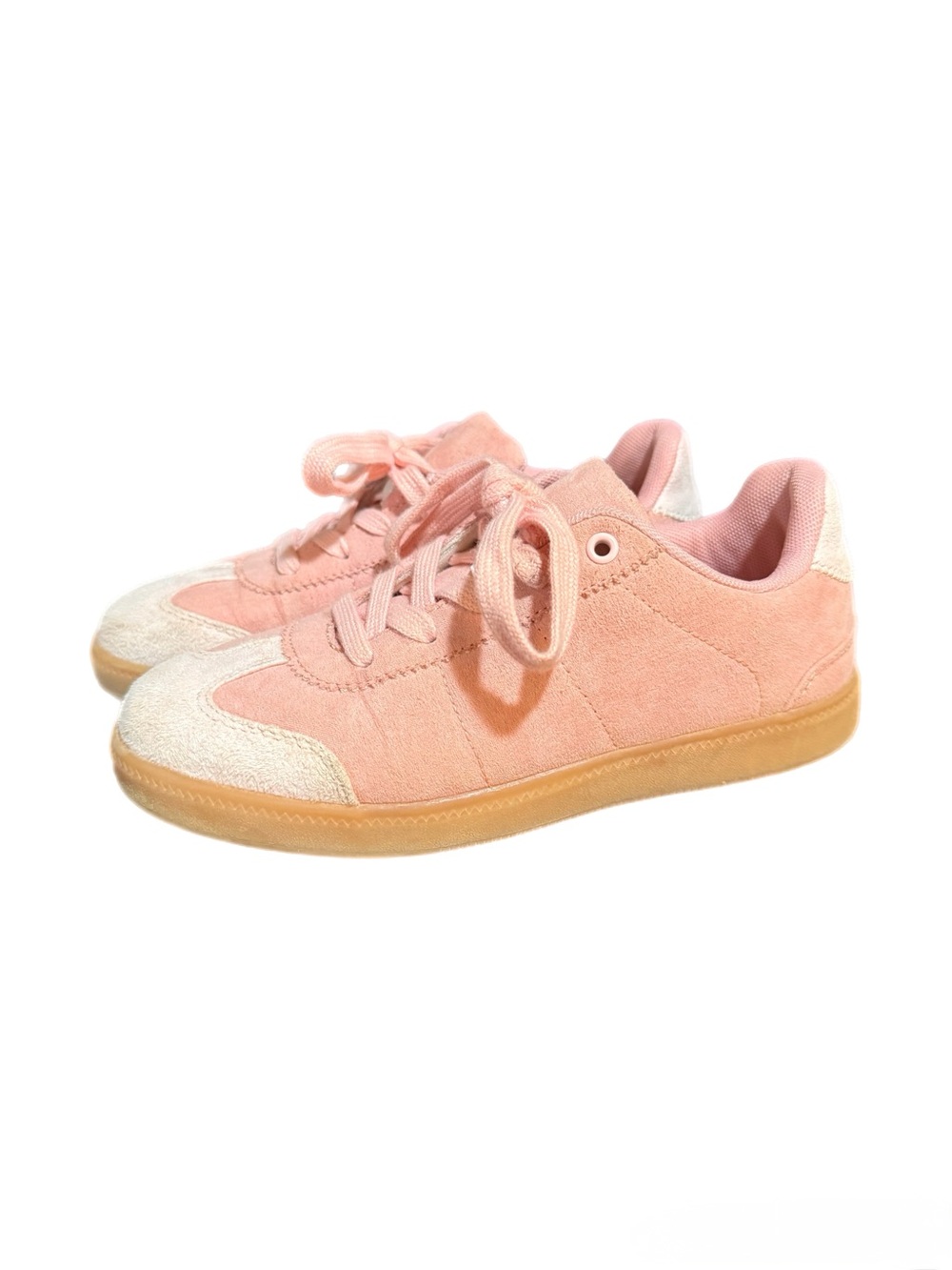 Pink Suede Low-Top Sneakers with Gum Sole